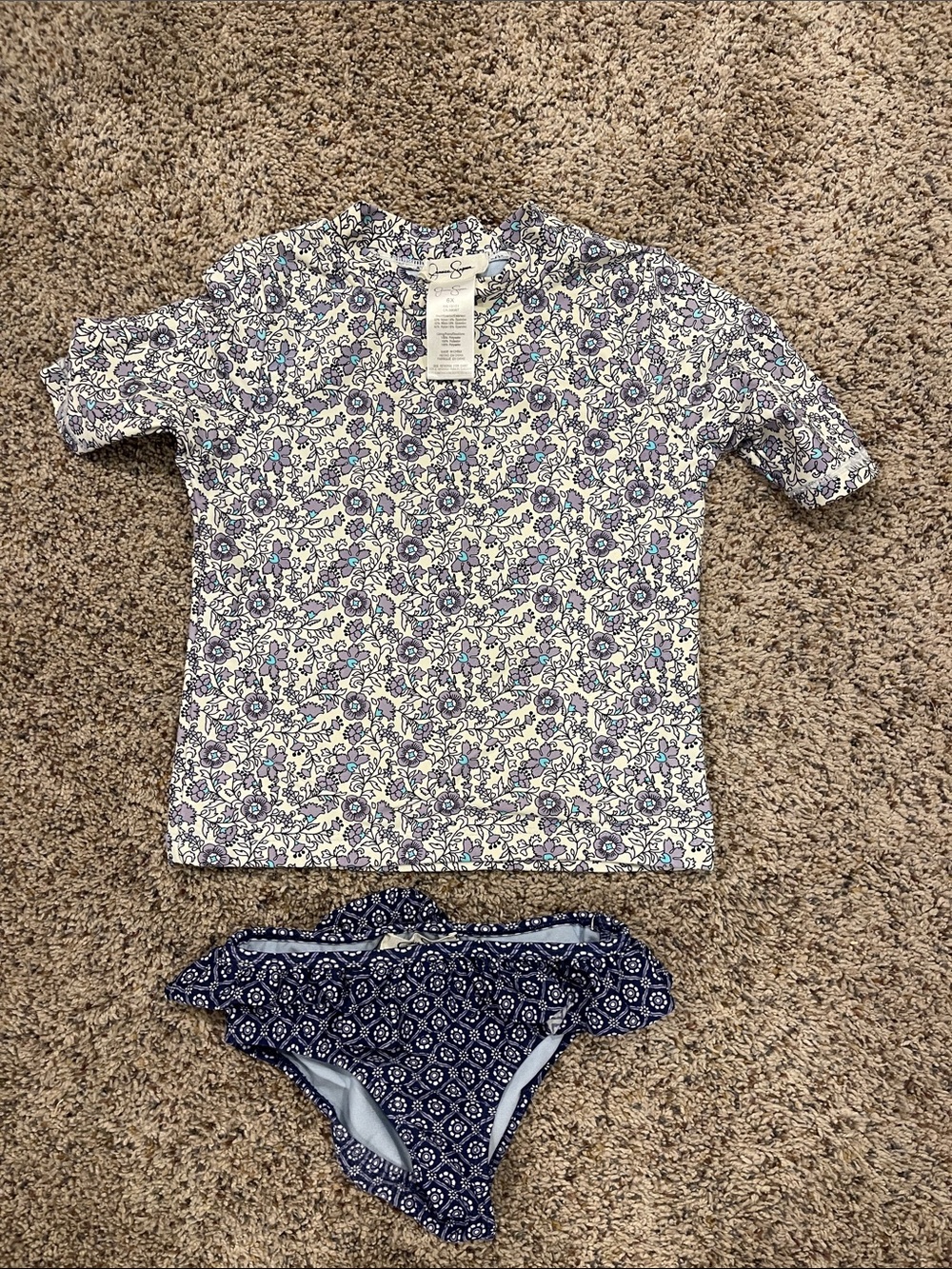 Jessica Simpson White and Blue Floral Kids Rash Guard Set
